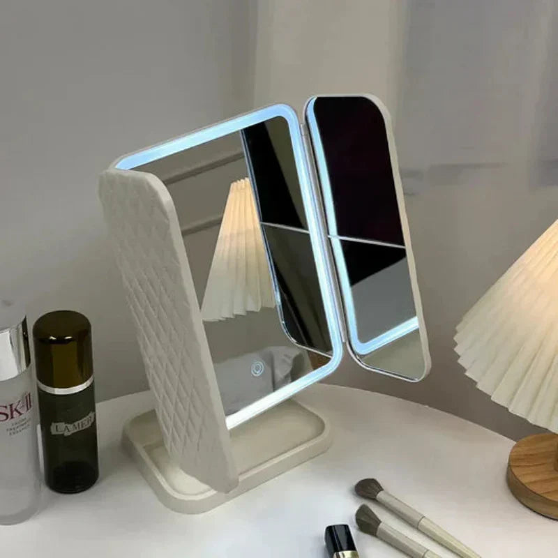 Reflectra Trifold Vanity Mirror – LED Lighted Makeup Mirror Tabletop Touch Control Adjustable Portable