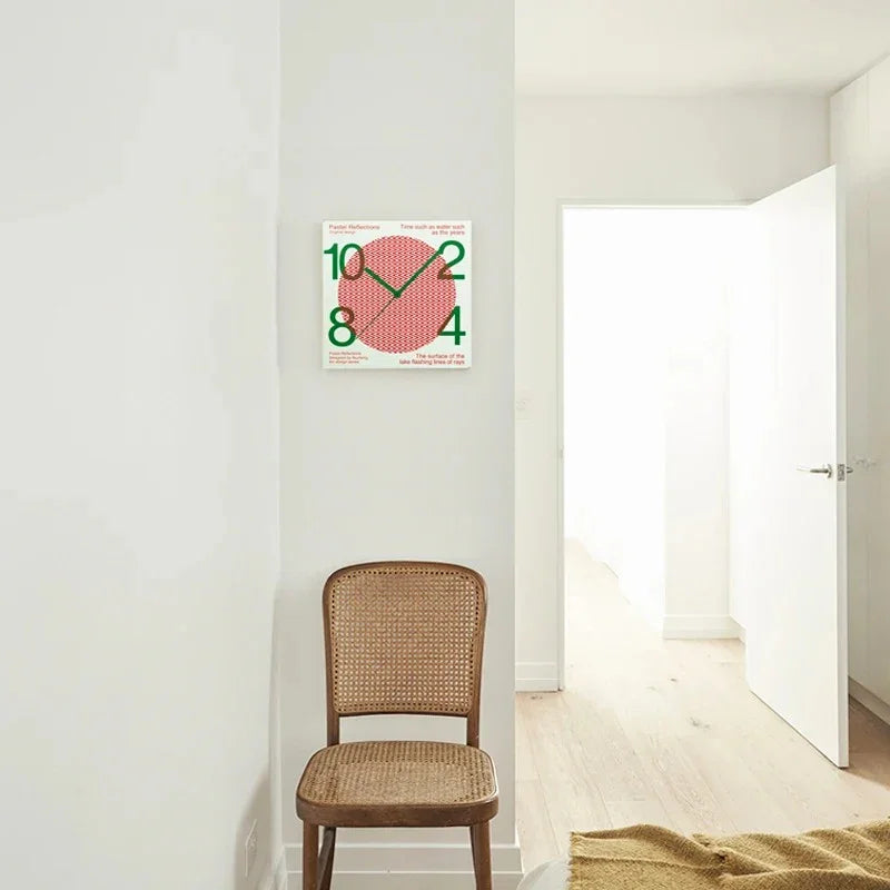 Chevron Clock Wall Art – Mid Century Modern Decorative Bedroom Living Room Home Furnishing Red Green
