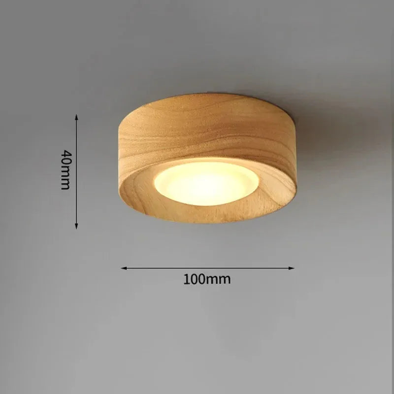 Briston Drum Flush Mount – Ceiling Light Walnut Wood Brass Modern Bedroom Living Room Hallway