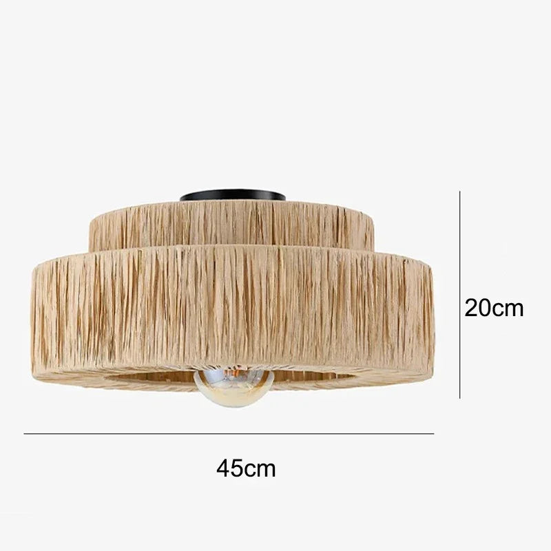 Slatko Flush Mount Ceiling Light – Natural Rattan Drum Shade Boho Living Room Bedroom Decorative Lighting