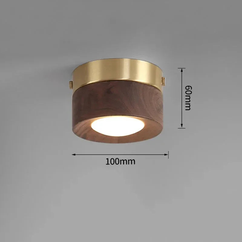 Briston Drum Flush Mount – Ceiling Light Walnut Wood Brass Modern Bedroom Living Room Hallway
