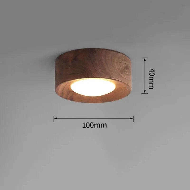 Briston Drum Flush Mount – Ceiling Light Walnut Wood Brass Modern Bedroom Living Room Hallway