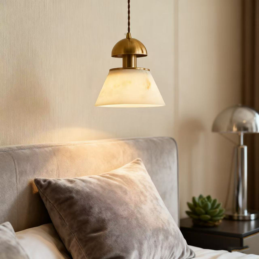 Verona Alabaster Cone Pendant Light – Brass Kitchen Island Dining Room Hanging Fixture