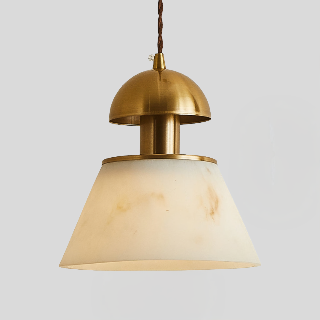 Verona Alabaster Cone Pendant Light – Brass Kitchen Island Dining Room Hanging Fixture