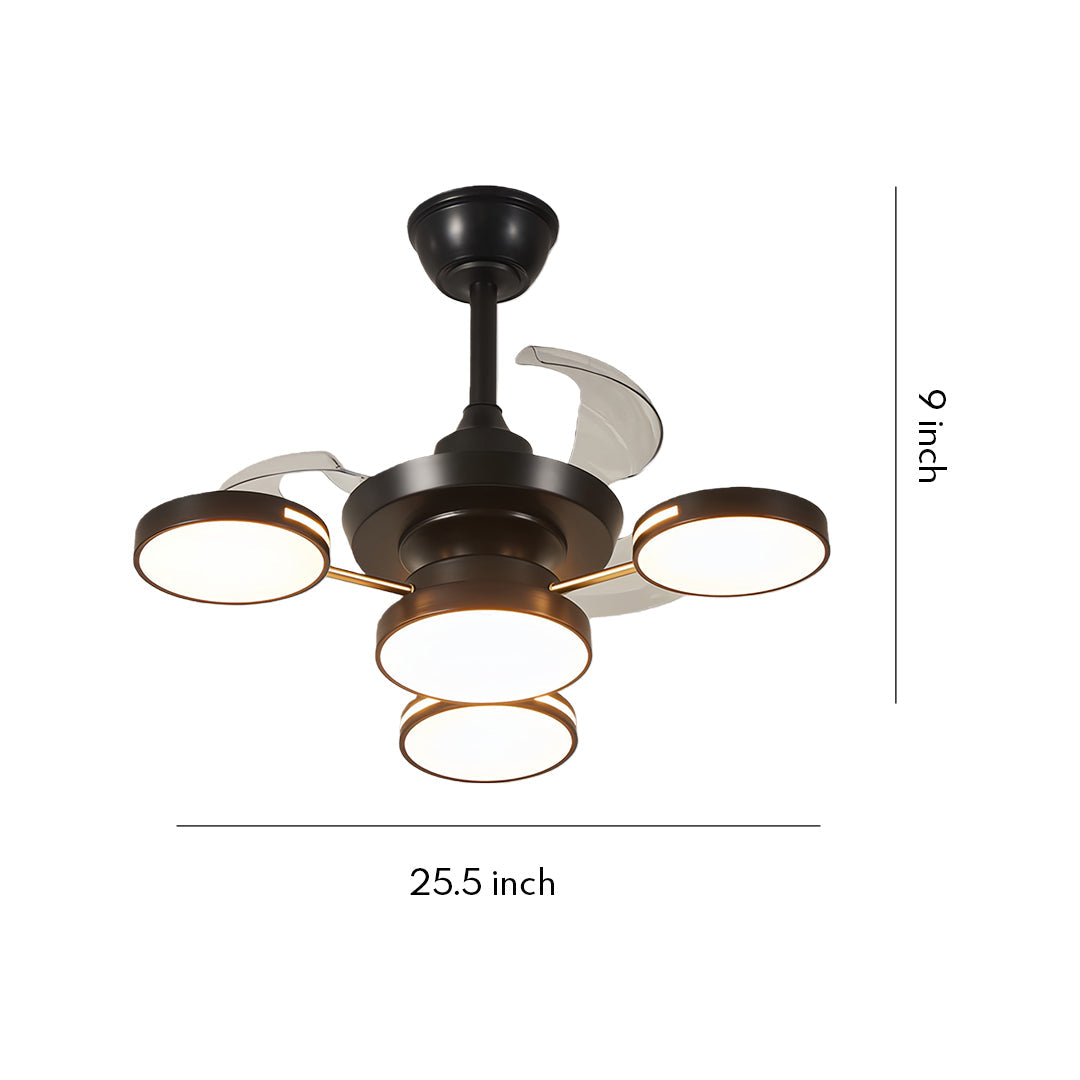 Aurex Four Light Ceiling Fan Light – Modern Gold LED Chandelier Fan Retractable Blade Fixture