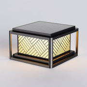 Herringbone Frosted Glass Solar Post Cap Lights – Waterproof LED Outdoor Pillar Lamps