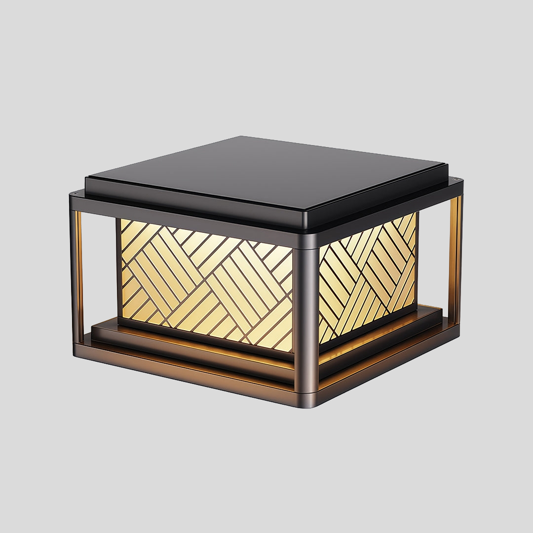 Herringbone Frosted Glass Solar Post Cap Lights – Waterproof LED Outdoor Pillar Lamps