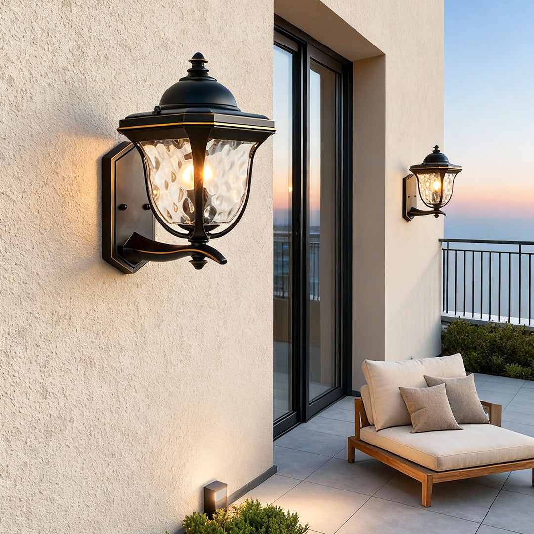 Regent Lantern Outdoor Wall Lamp Classic Series – Textured Glass Exterior Wall Lighting Fixture