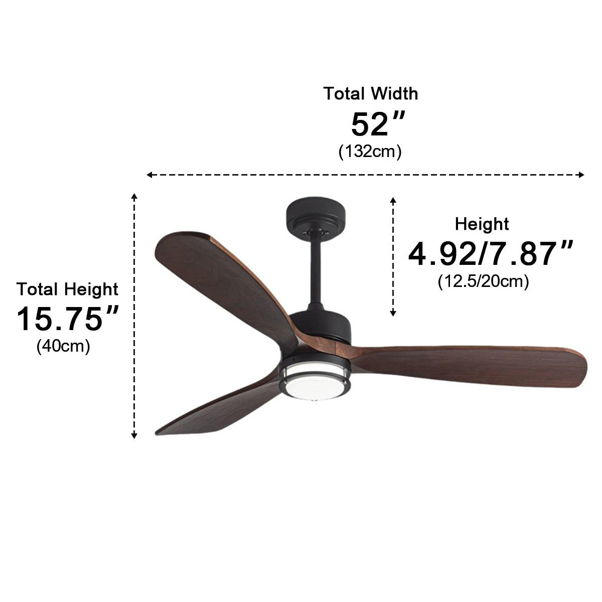 Ventara – Ceiling Fan Light 3 Blade Modern Wood Black Living Room Bedroom Remote Control
