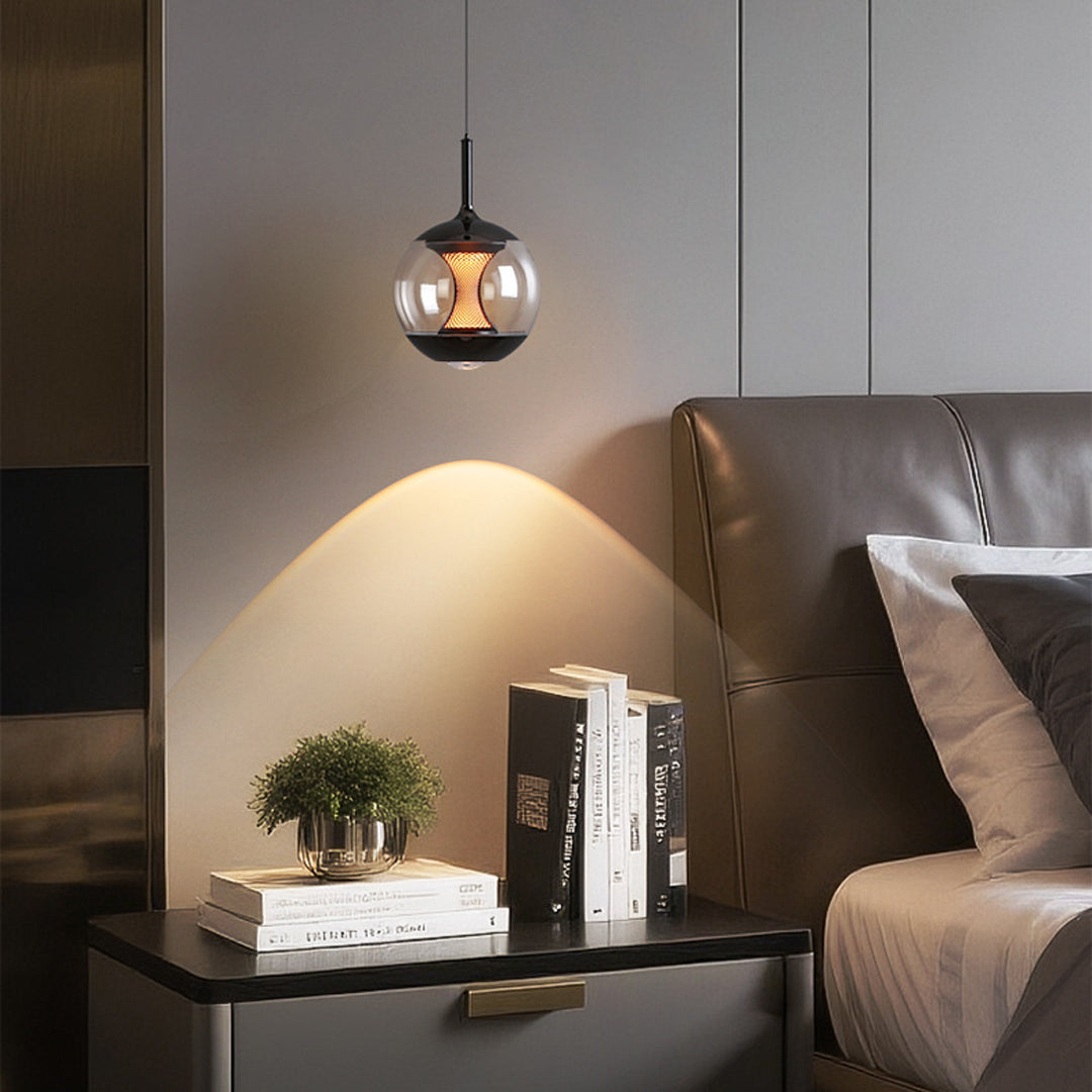 Orbital Glass Globe Pendant Light – Modern Black Kitchen Island Dining Room Hanging Fixture