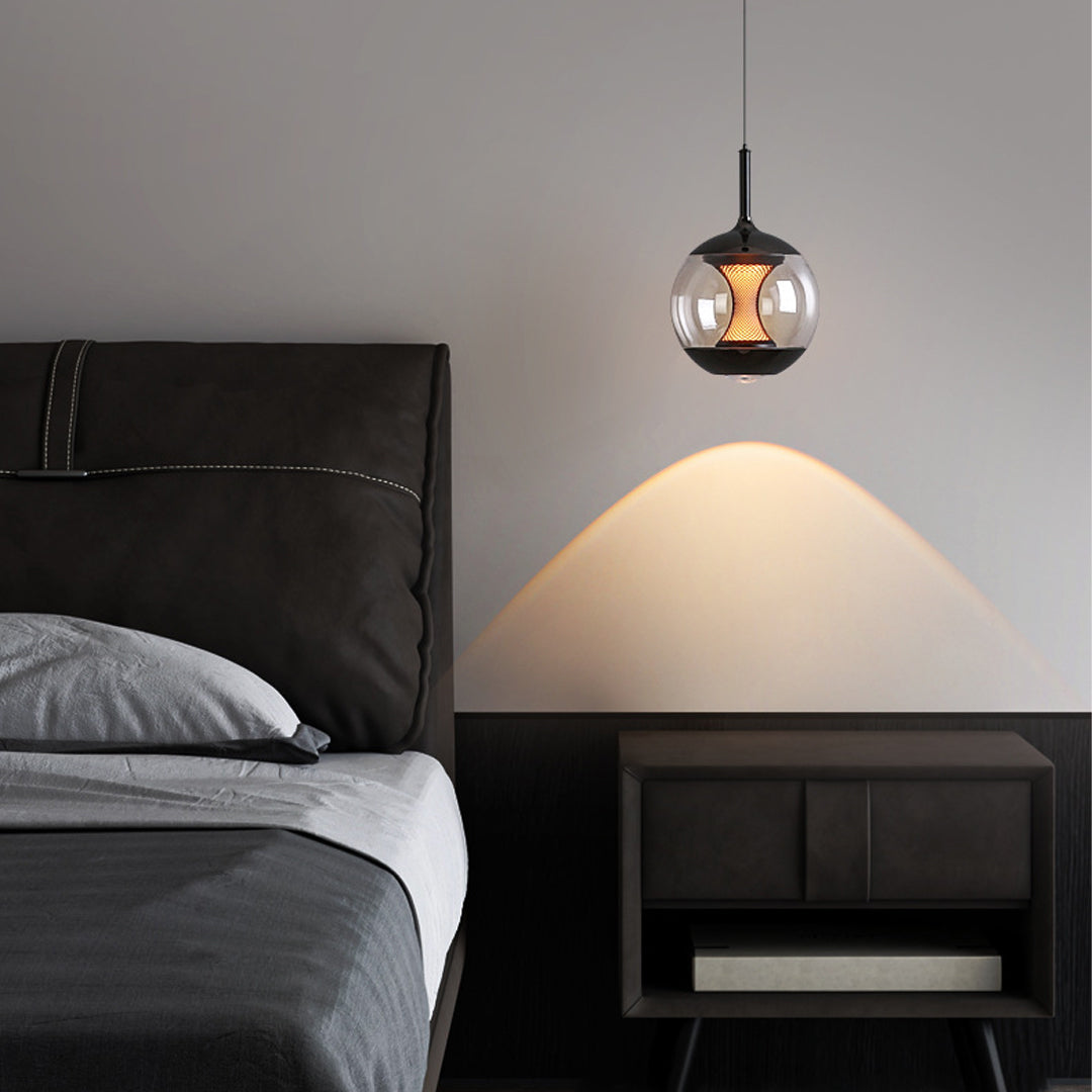 Orbital Glass Globe Pendant Light – Modern Black Kitchen Island Dining Room Hanging Fixture