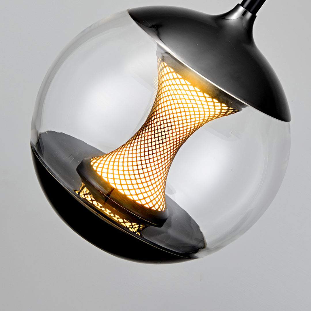 Orbital Glass Globe Pendant Light – Modern Black Kitchen Island Dining Room Hanging Fixture