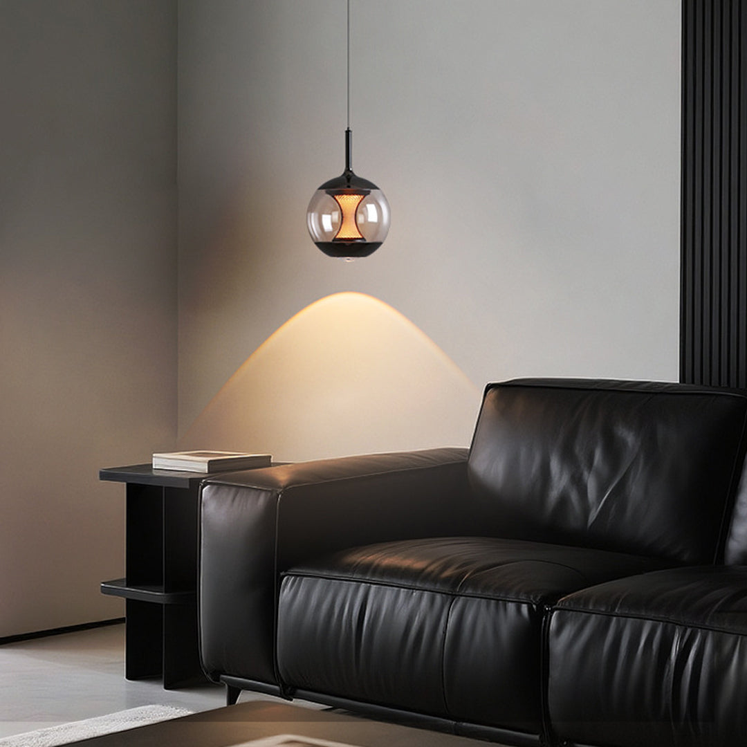 Orbital Glass Globe Pendant Light – Modern Black Kitchen Island Dining Room Hanging Fixture