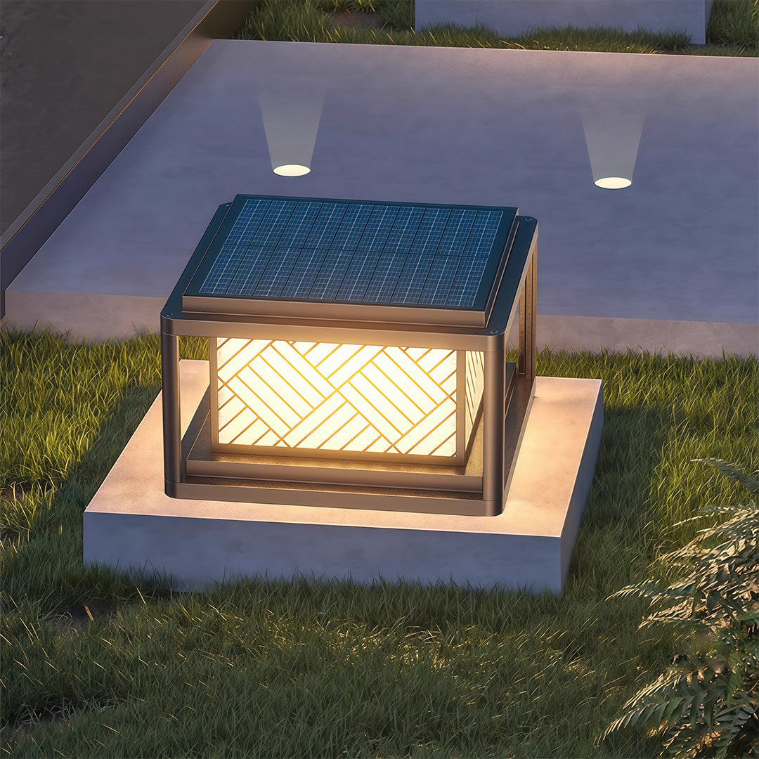 Herringbone Frosted Glass Solar Post Cap Lights – Waterproof LED Outdoor Pillar Lamps