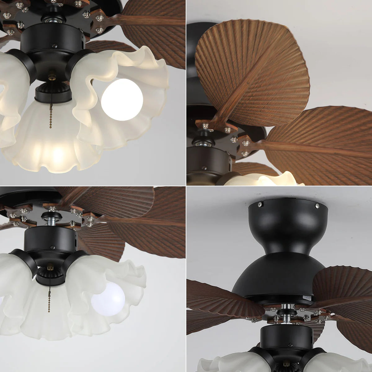 Verdant Fronds Ceiling Fan Light – LED Indoor Vintage Ceiling Fan Light Fixture Quiet Architectural Ambience