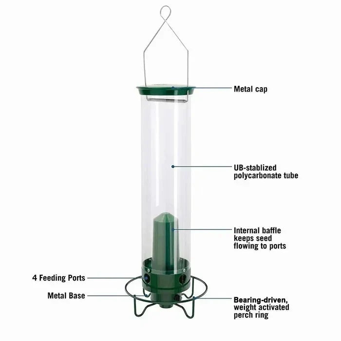 Verdano Tube Bird Feeder – Hanging Wild Bird Seed Feeder Outdoor Garden Backyard Large Capacity Metal