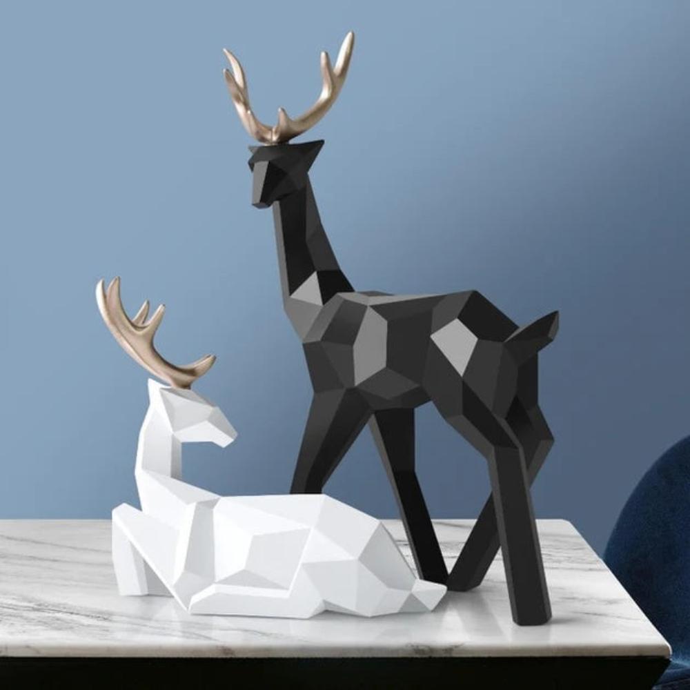 Cervano Geometric Deer Figurine Set – Modern Decorative Sculpture Living Room Bedroom Table Decor
