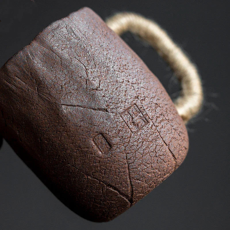 Terrum Rustic Mug Saucer Set – Handmade Ceramic Rope Handle Coffee Cup Mid Century Modern Home Furnishing