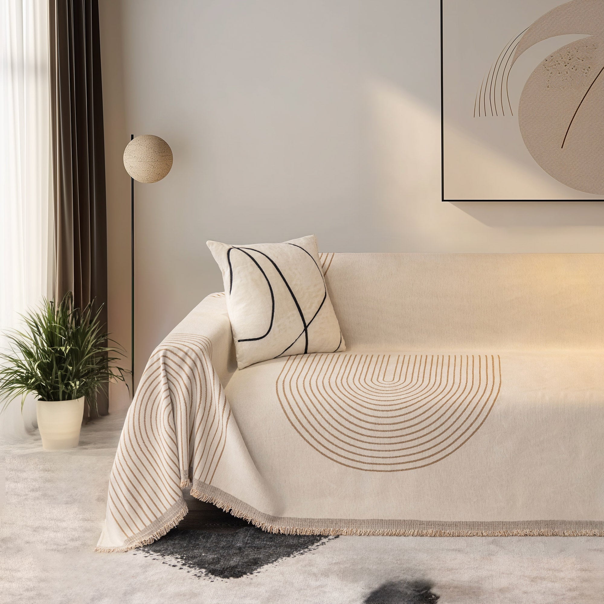 Arven Textured Sofa Throw – Chenille Quilted Arc Pattern Couch Cover Living Room Furniture Protector
