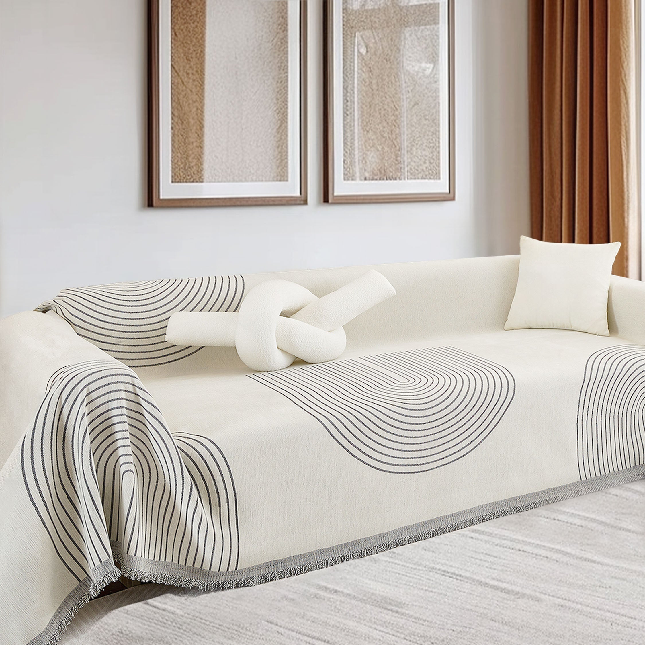 Arven Textured Sofa Throw – Chenille Quilted Arc Pattern Couch Cover Living Room Furniture Protector