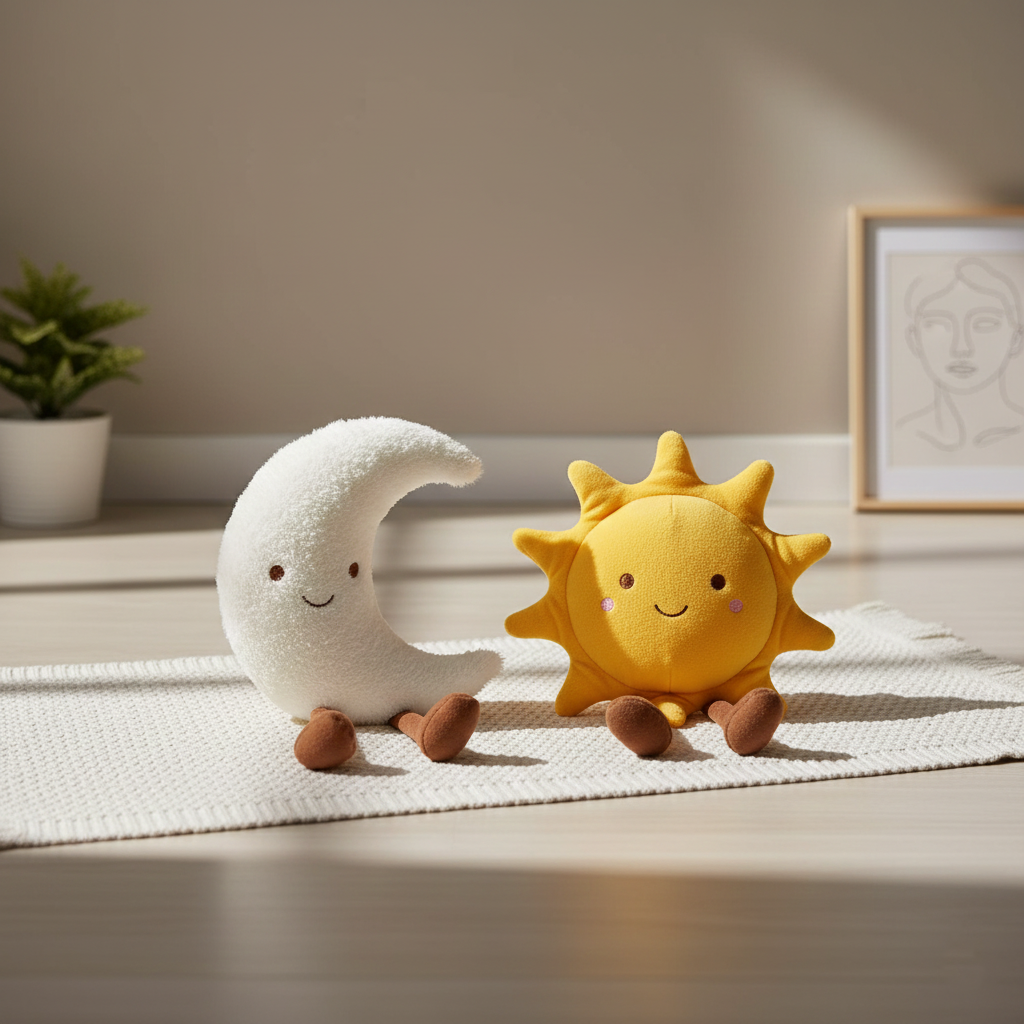 Soluna Plush Pillow Set – Decorative Sun Moon Velvet Bedroom Nursery Cushion Decor