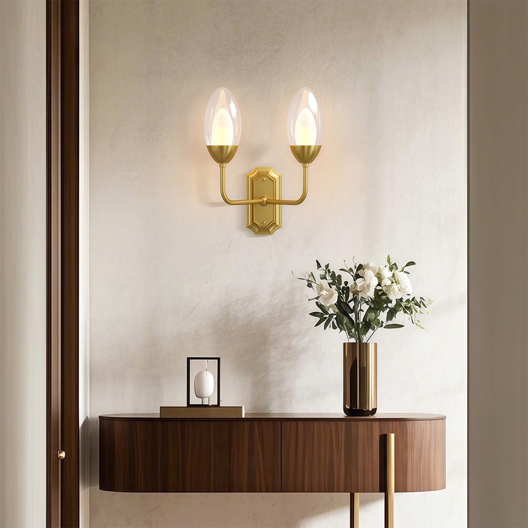 Elysia Twin Glass Wall Lamp – Dual Arm Architectural Interior Wall Lighting Fixture