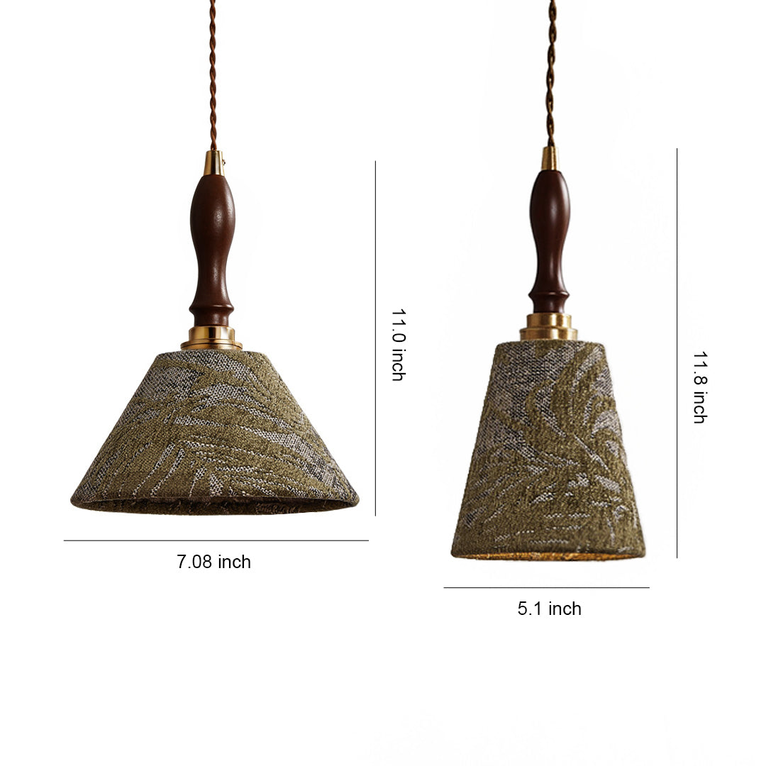 Artisan Textured Cone Pendant Light – Vintage Wood Handle Kitchen Dining Room Hanging Fixture