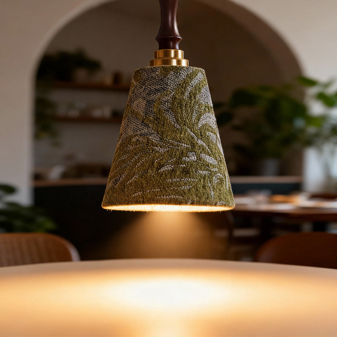 Artisan Textured Cone Pendant Light – Vintage Wood Handle Kitchen Dining Room Hanging Fixture