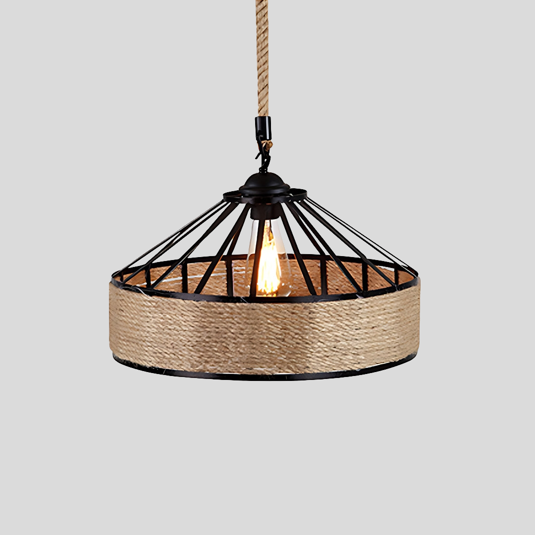 Bravaro Rope Pendant Light – Rustic Farmhouse Industrial Kitchen Island Hanging Ceiling Lighting