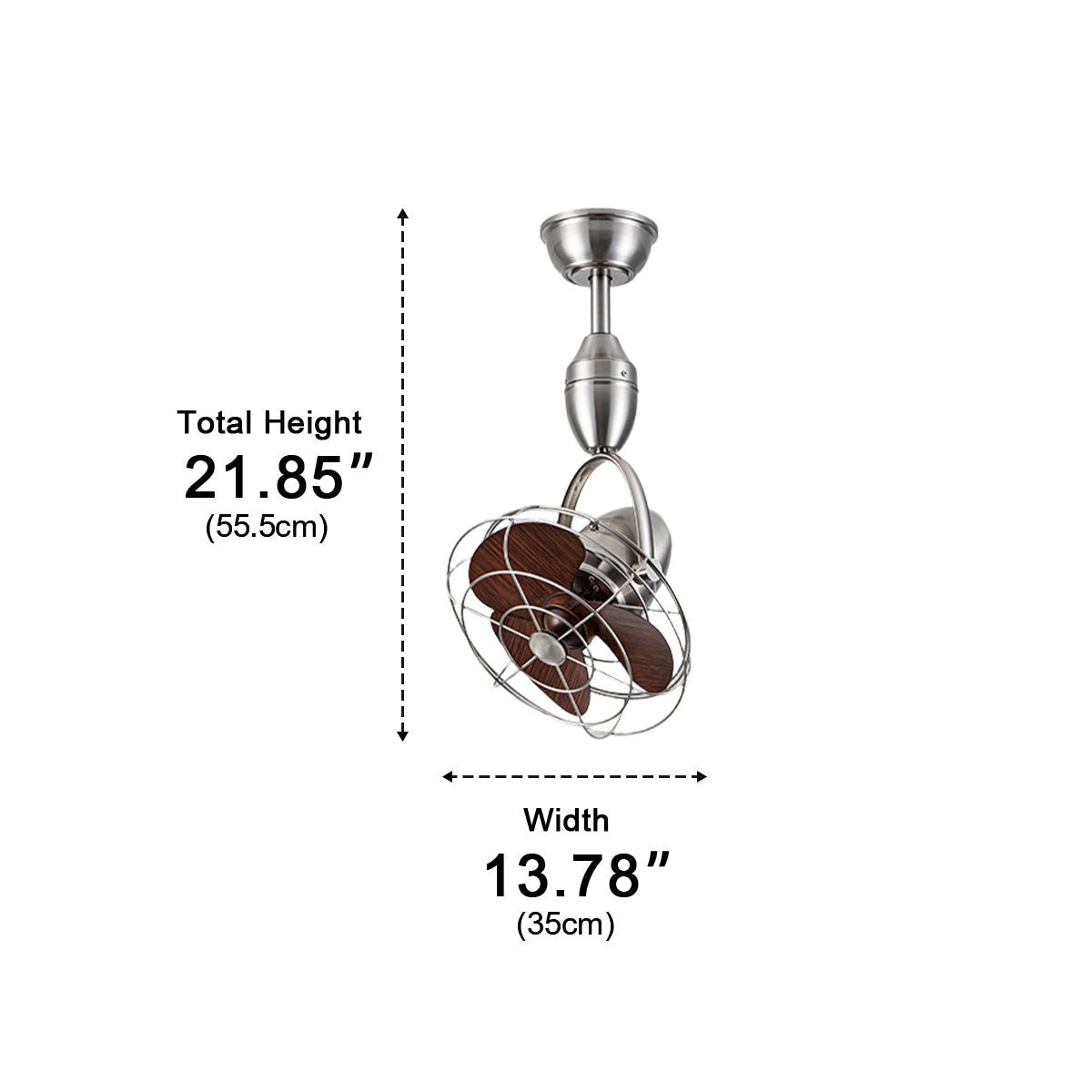 Helix Orbit Ceiling Fan – Industrial Cage Brushed Nickel Directional Oscillating Small Space Quiet
