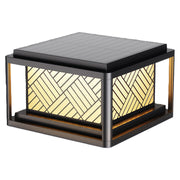 Herringbone Frosted Glass Solar Post Cap Lights – Waterproof LED Outdoor Pillar Lamps