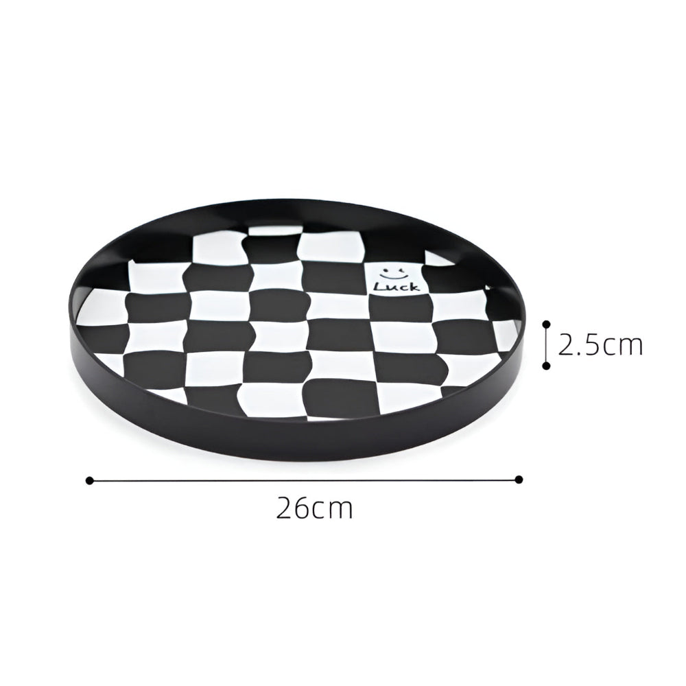 Gridlyn Round Catch Tray – Black White Checkered Decorative Tray Kitchen Bathroom Entryway Organizer