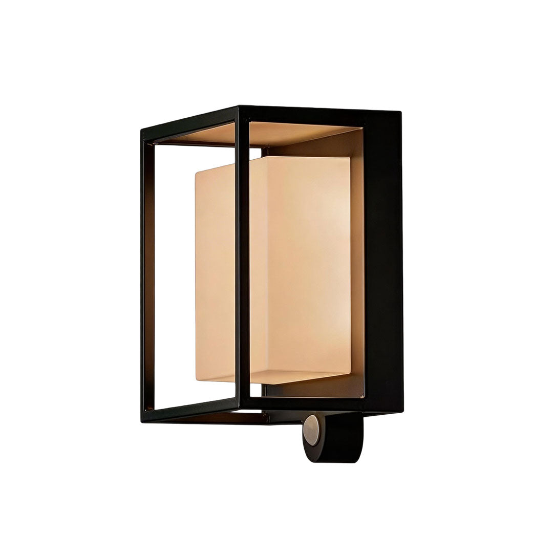Caldex Frame Wall Sconce – Black Metal Cage Decorative Lighting Warm Fabric Shade Living Room Bedroom