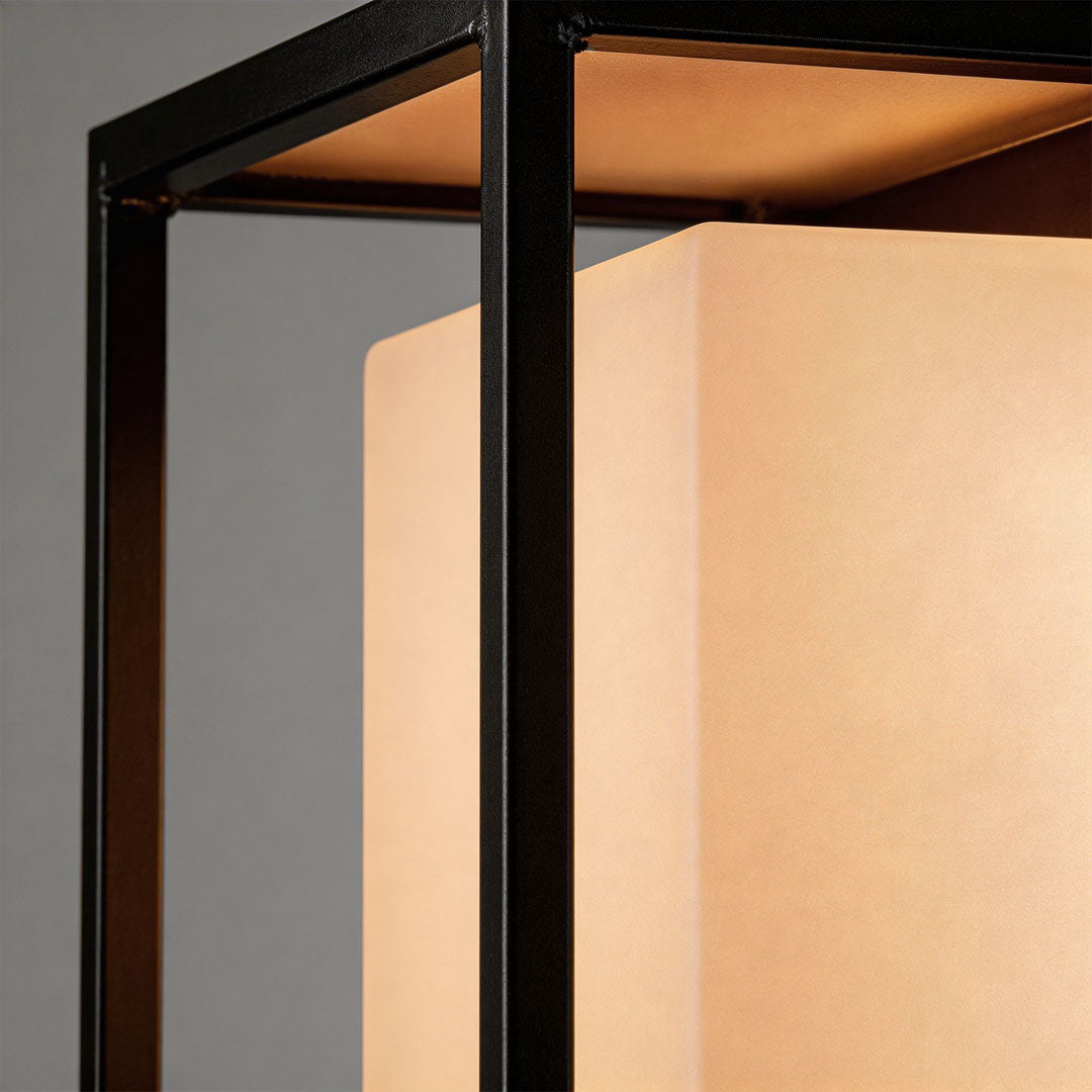 Caldex Frame Wall Sconce – Black Metal Cage Decorative Lighting Warm Fabric Shade Living Room Bedroom