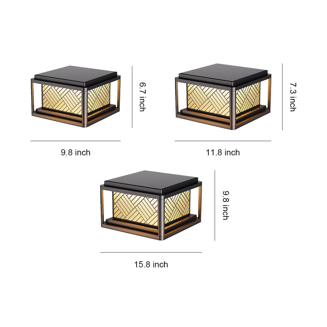 Herringbone Frosted Glass Solar Post Cap Lights – Waterproof LED Outdoor Pillar Lamps