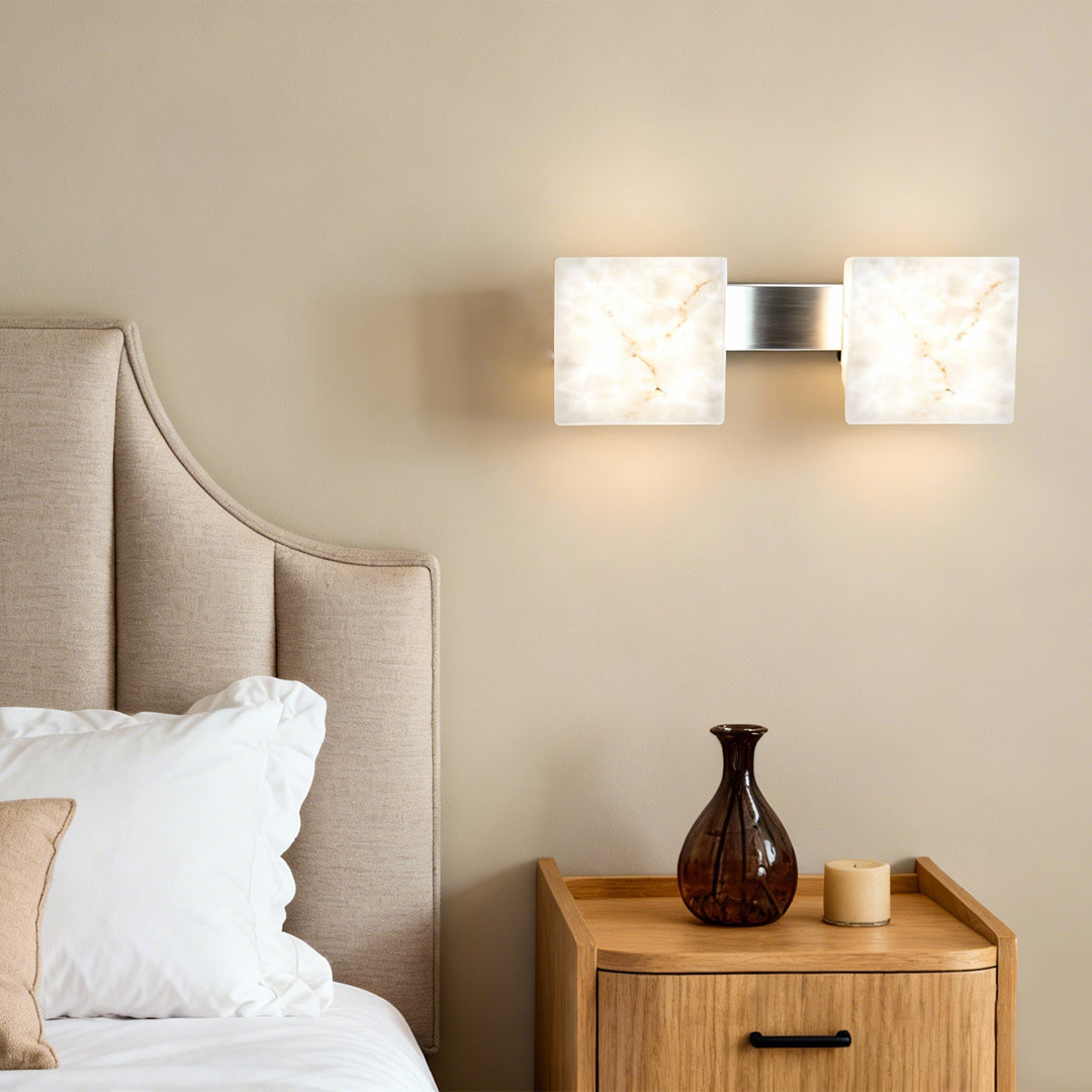 Caldera Dual Stone Wall Lamp – Square Alabaster Interior Wall Lighting Fixture