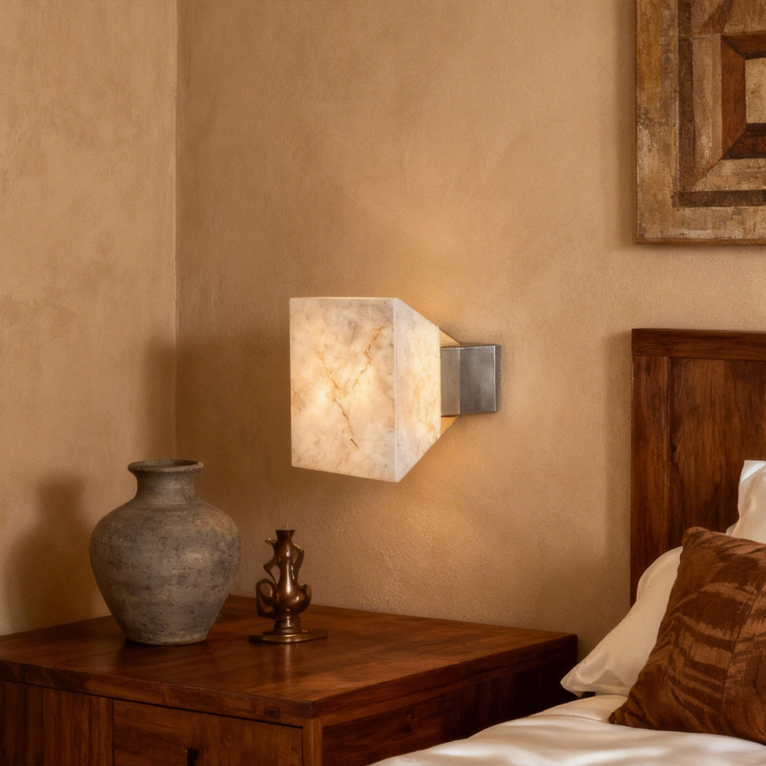 Caldera Dual Stone Wall Lamp – Square Alabaster Interior Wall Lighting Fixture