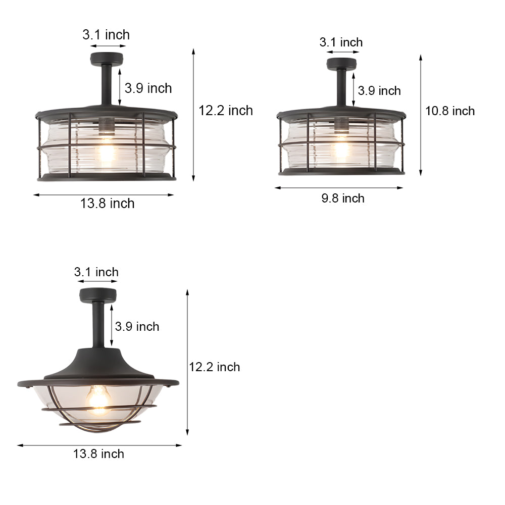 Coastal Cage Semi Flush Ceiling Light – Waterproof LED Outdoor Porch Patio Fixture
