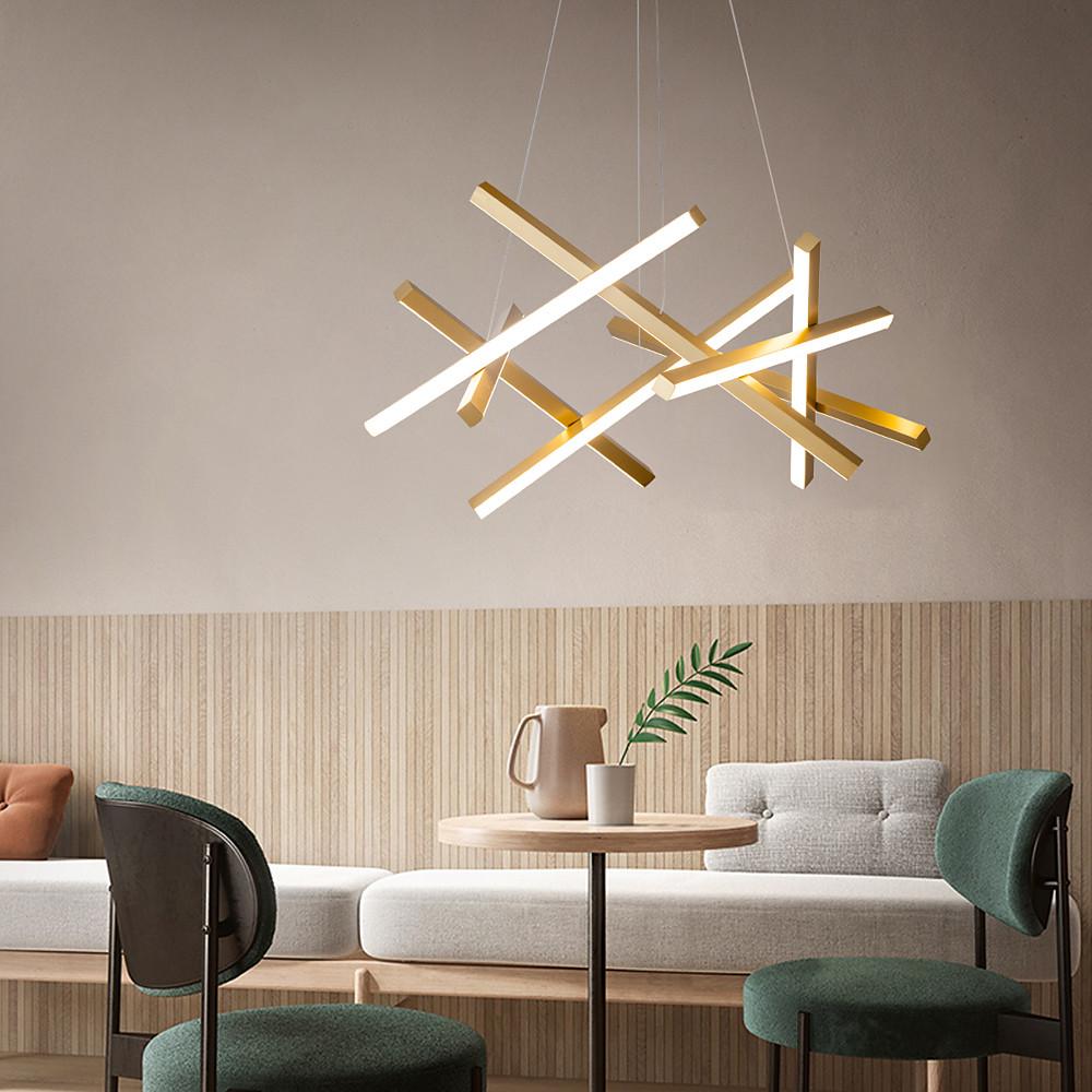 Intersecting Linear LED Chandelier – Modern Starburst Dining Room Living Room Pendant