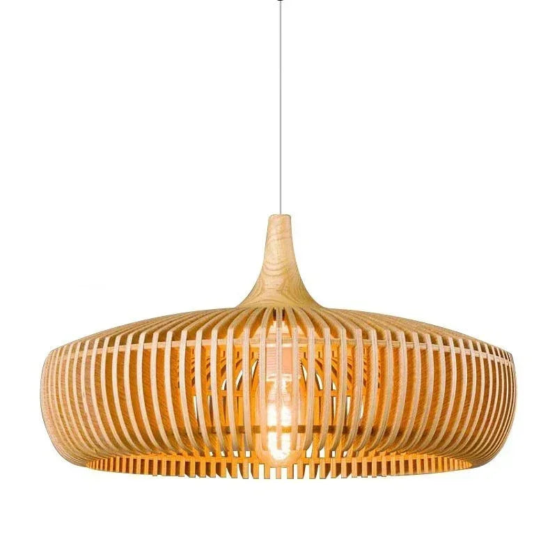 Stratum Bamboo Pendant Light – Woven Wood Ceiling Lamp Dining Room Kitchen Island Decorative Lighting