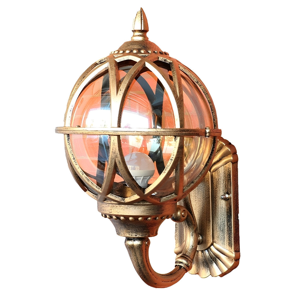 Heritage Globe Lantern Wall Sconce - Vintage Black Glass Outdoor Porch Entryway Wall Light Fixture