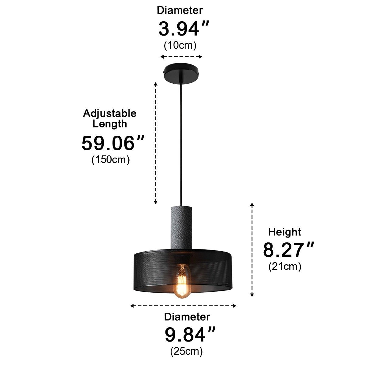 Straton Pendant Light – Industrial Black Smoked Glass Cylinder Hanging Ceiling Kitchen Island Dining Room