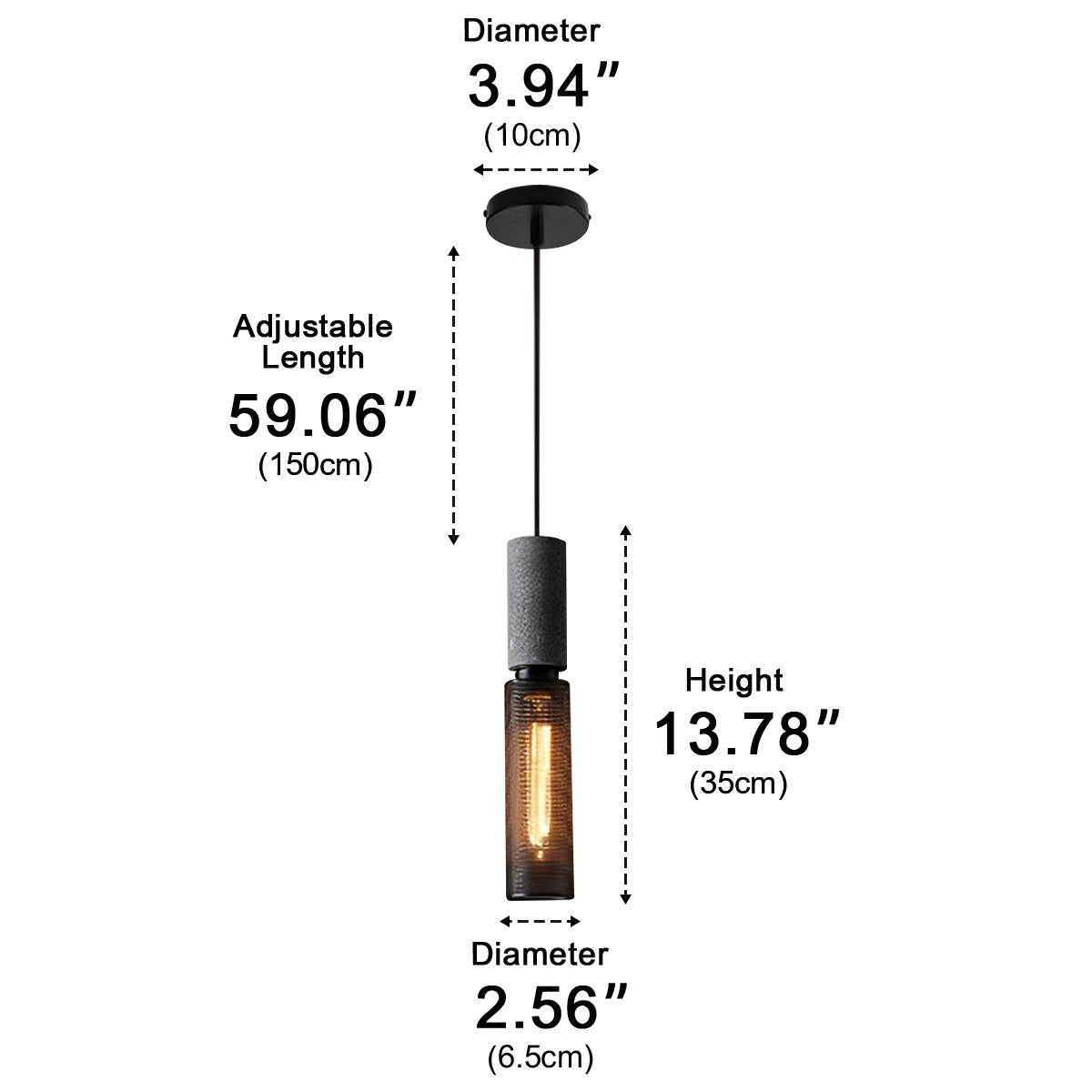 Straton Pendant Light – Industrial Black Smoked Glass Cylinder Hanging Ceiling Kitchen Island Dining Room