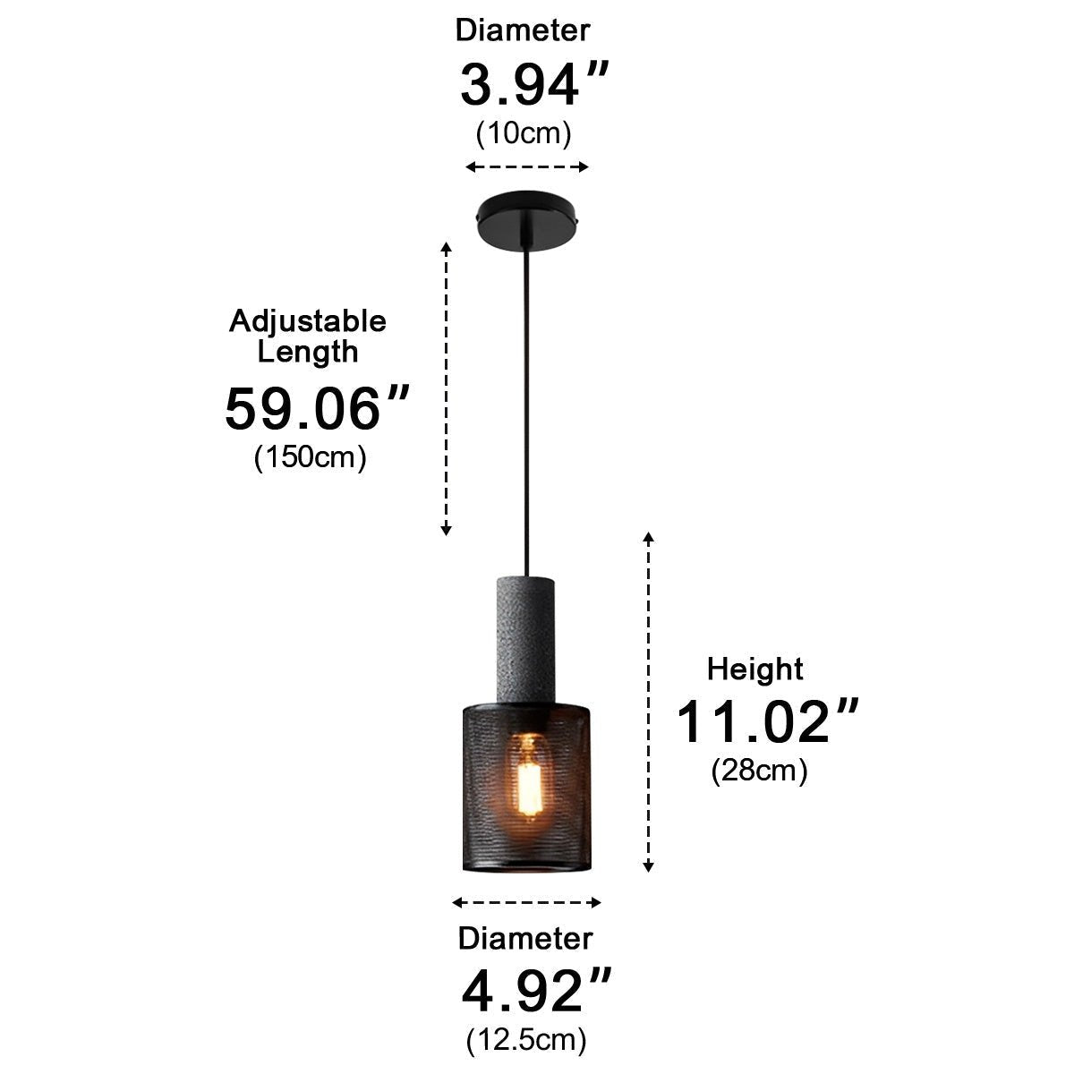 Straton Pendant Light – Industrial Black Smoked Glass Cylinder Hanging Ceiling Kitchen Island Dining Room