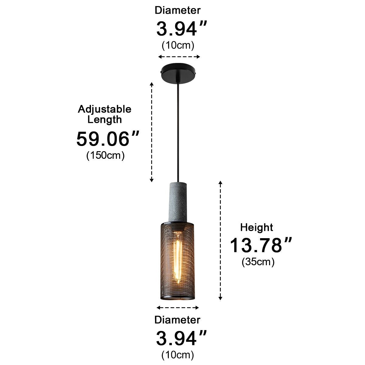 Straton Pendant Light – Industrial Black Smoked Glass Cylinder Hanging Ceiling Kitchen Island Dining Room