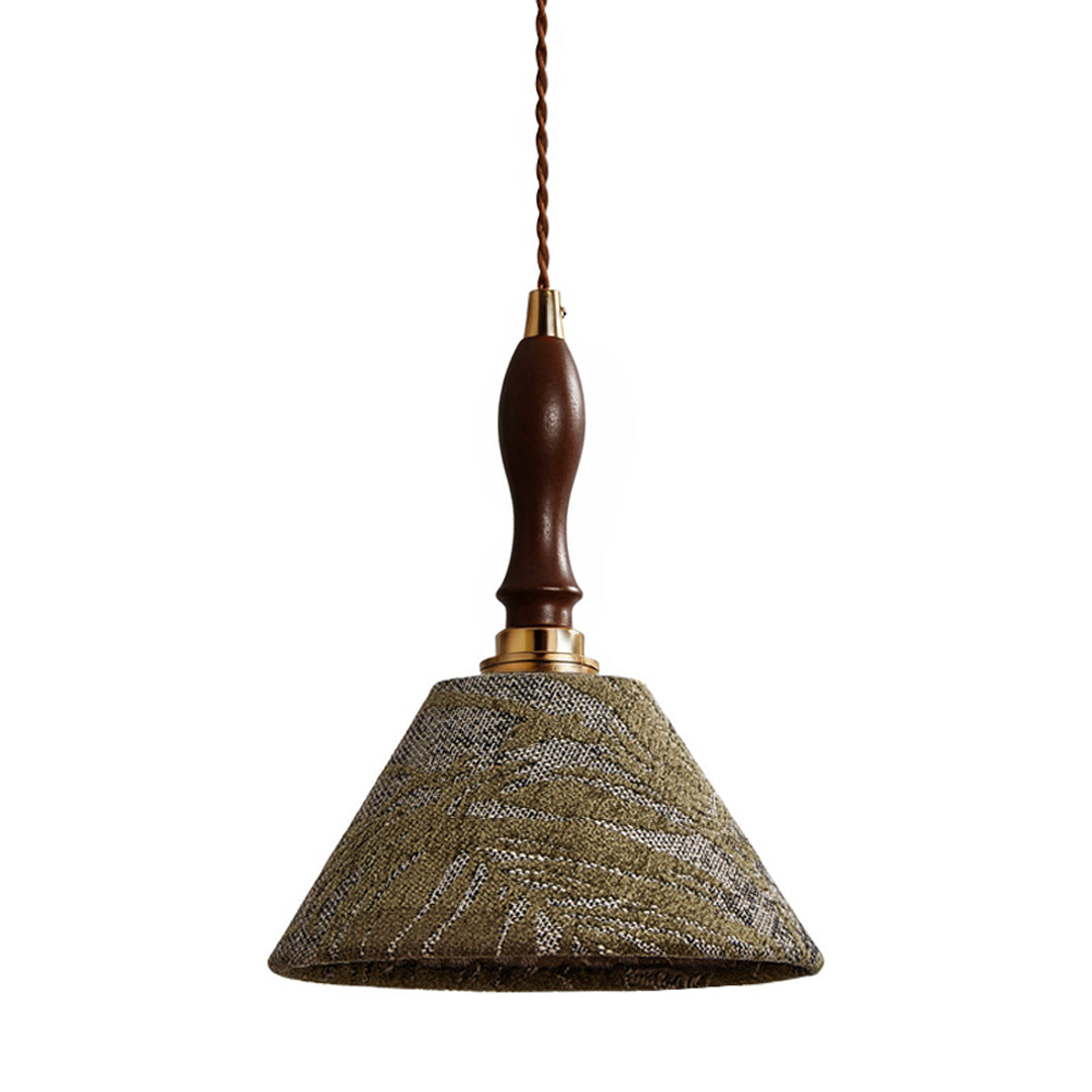 Artisan Textured Cone Pendant Light – Vintage Wood Handle Kitchen Dining Room Hanging Fixture