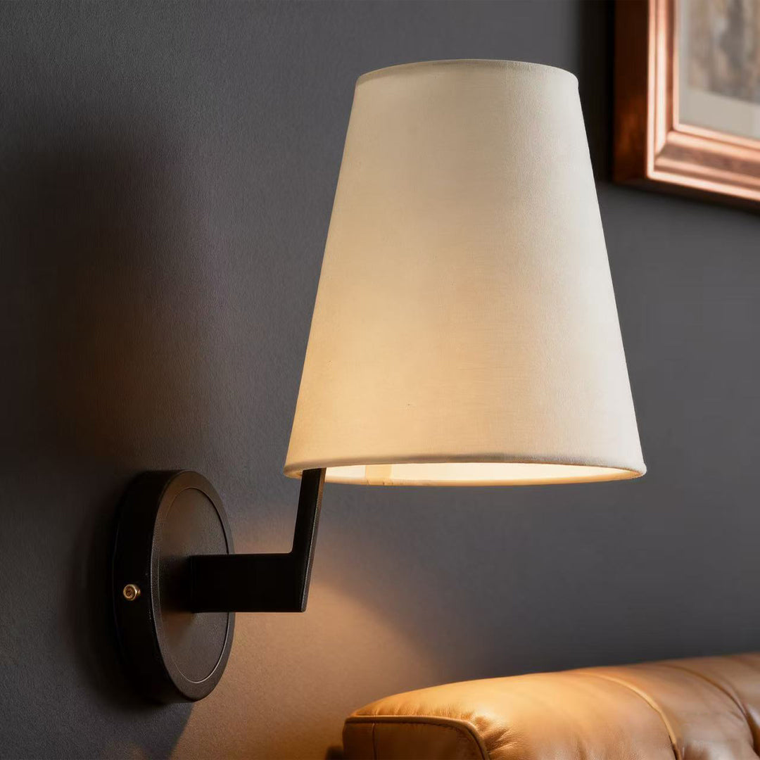 Caldwell Linen Wall Lamp – Conical Fabric Shade Architectural Wall Lighting Fixture
