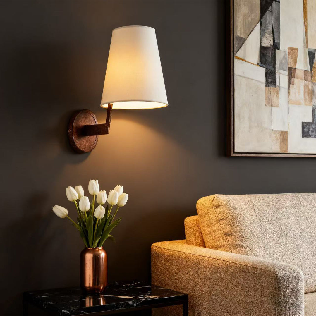 Caldwell Linen Wall Lamp – Conical Fabric Shade Architectural Wall Lighting Fixture