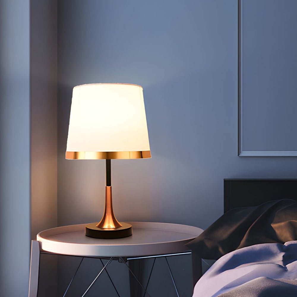 Brushed Brass Table Lamp – Modern Bedside Light with Fabric Shade