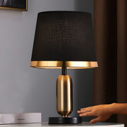 Brushed Brass Table Lamp – Modern Bedside Light with Fabric Shade